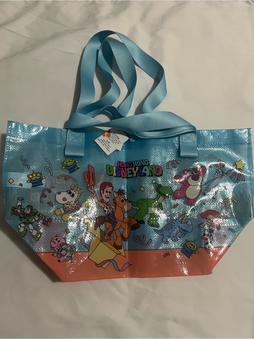 Disney Hong Kong Toy Story & Friends Blue and Coral Tote Bag